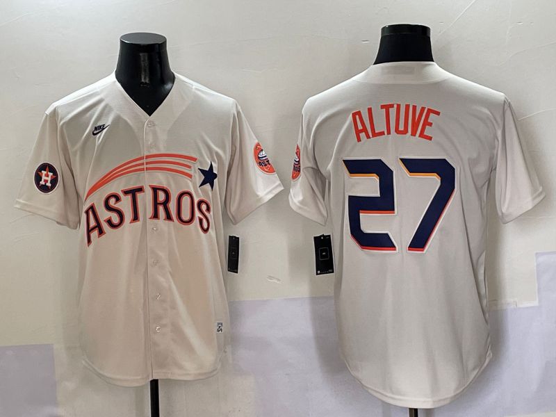 Men Houston Astros #27 Altuve Cream Five generations Joint Name 2025 Nike MLB Jersey style 9->houston astros->MLB Jersey